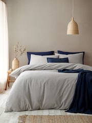 Pineapple Elephant Blue Cotton Rich Narrow Woven Stripe Duvet Cover and Pillowcase Set - Image 1 of 4