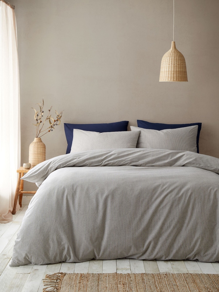 Pineapple Elephant Blue Cotton Rich Narrow Woven Stripe Duvet Cover and Pillowcase Set - Image 2 of 4 Pineapple Elephant Blue Cotton Rich Narrow Woven Stripe Duvet Cover and Pillowcase Set - Image 2 of 4