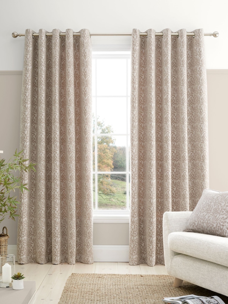 Bianca Natural Chenille Leaves Lined Eyelet Curtains - Image 1 of 5 Bianca Natural Chenille Leaves Lined Eyelet Curtains - Image 1 of 5