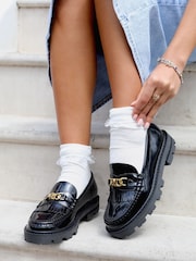 Linzi Black Remy Loafers with Fringe Detail And Gold Chain - Image 2 of 5