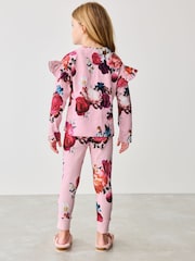Baker by Ted Baker Pink Floral Frill Shoulder Detail Pyjama Set - Image 2 of 8
