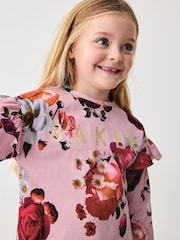Baker by Ted Baker Pink Floral Frill Shoulder Detail Pyjama Set - Image 3 of 8