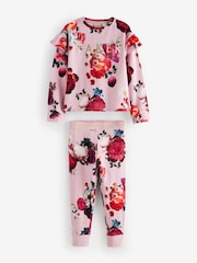 Baker by Ted Baker Pink Floral Frill Shoulder Detail Pyjama Set - Image 4 of 8