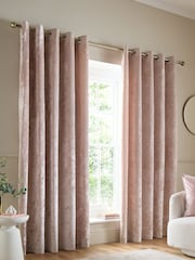 Catherine Lansfield Blush Crushed Velvet Lined Eyelet Curtain - Image 1 of 4