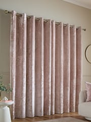 Catherine Lansfield Blush Crushed Velvet Lined Eyelet Curtain - Image 2 of 4