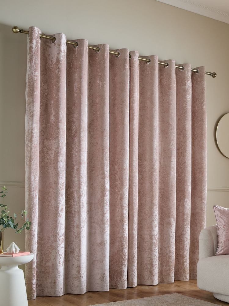 Catherine Lansfield Blush Crushed Velvet Lined Eyelet Curtain - Image 2 of 4 Catherine Lansfield Blush Crushed Velvet Lined Eyelet Curtain - Image 2 of 4