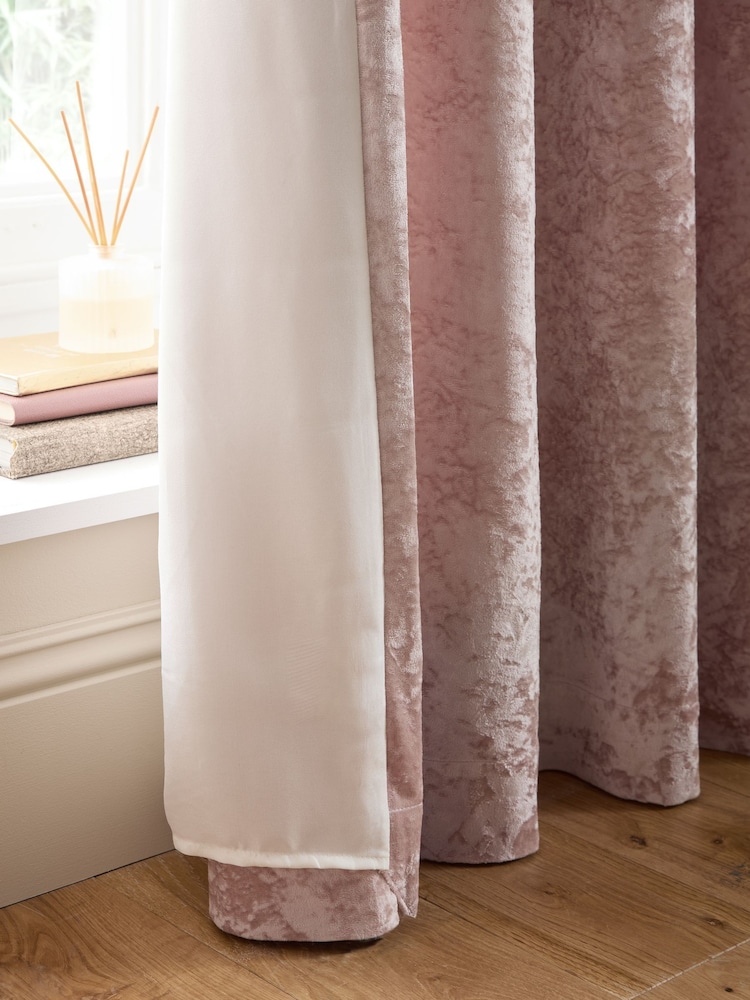 Catherine Lansfield Blush Crushed Velvet Lined Eyelet Curtain - Image 4 of 4 Catherine Lansfield Blush Crushed Velvet Lined Eyelet Curtain - Image 4 of 4