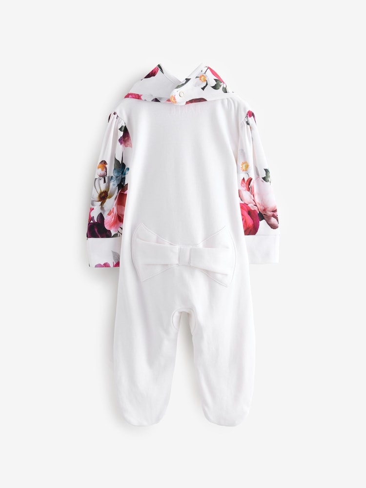 Baker by Ted Baker Cream Floral Print Wrap 100% Cotton Sleepsuit and Bib - Image 2 of 6