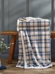 Catherine Lansfield Blue Cosy Ribbed Check Sherpa Blanket Throw - Image 1 of 3