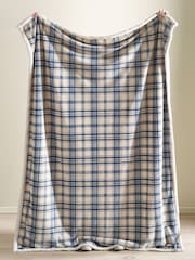 Catherine Lansfield Blue Cosy Ribbed Check Sherpa Blanket Throw - Image 2 of 3