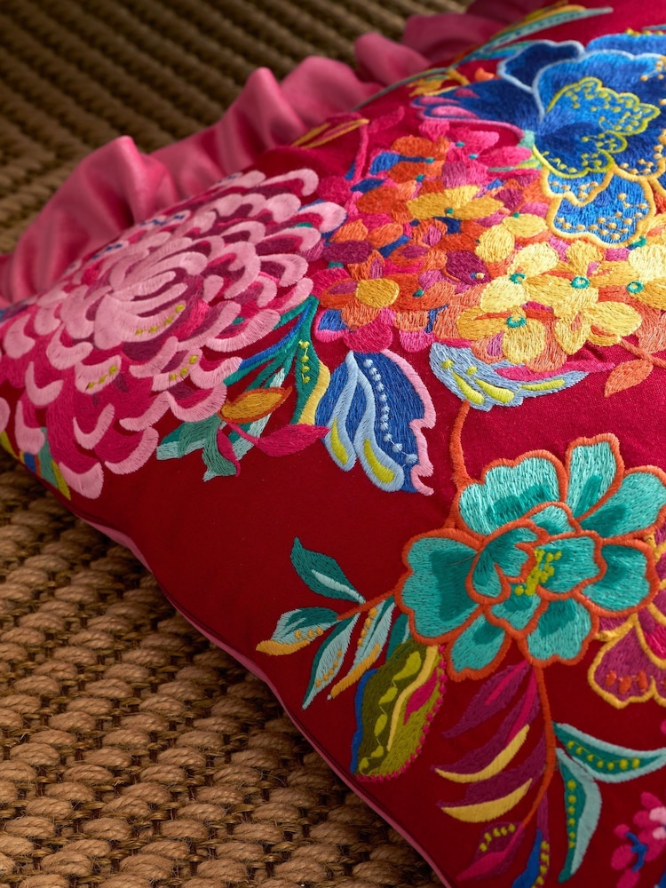 Sophie Robinson Pink Flourish Floral Frill Filled Cushion - Image 2 of 4 Sophie Robinson Pink Flourish Floral Frill Filled Cushion - Image 2 of 4
