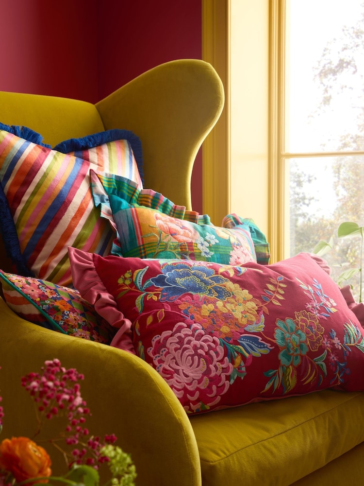 Sophie Robinson Pink Flourish Floral Frill Filled Cushion - Image 4 of 4 Sophie Robinson Pink Flourish Floral Frill Filled Cushion - Image 4 of 4