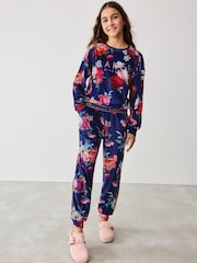Baker by Ted Baker Navy Floral Cosy Fleece Pyjamas Set - Image 1 of 9