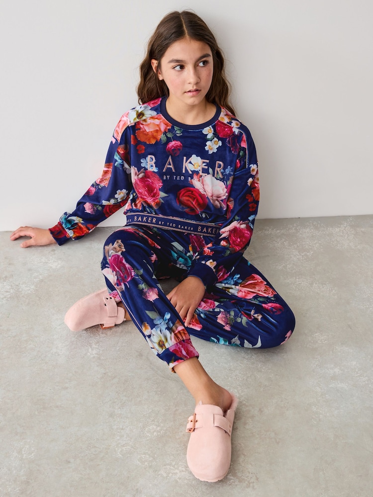 Baker by Ted Baker Navy Floral Cosy Fleece Pyjamas Set - Image 2 of 9