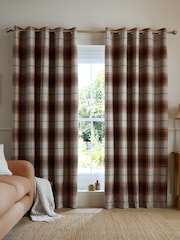 Catherine Lansfield Terracotta Brushed Glencoe Check Woven Thermal Eyelet Curtains - Image 1 of 5