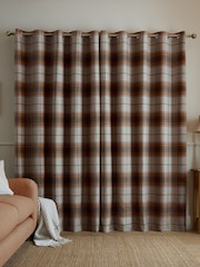 Catherine Lansfield Terracotta Brushed Glencoe Check Woven Thermal Eyelet Curtains - Image 2 of 5