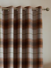 Catherine Lansfield Terracotta Brushed Glencoe Check Woven Thermal Eyelet Curtains - Image 3 of 5
