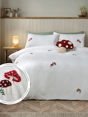 Catherine Lansfield White Woodland Crochet Embroidered Duvet Cover and Pillowcase Set - Image 1 of 4