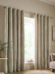 Catherine Lansfield Natural Crushed Velvet Lined Eyelet Curtain - Image 1 of 4