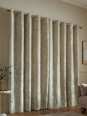 Catherine Lansfield Natural Crushed Velvet Lined Eyelet Curtain - Image 2 of 4