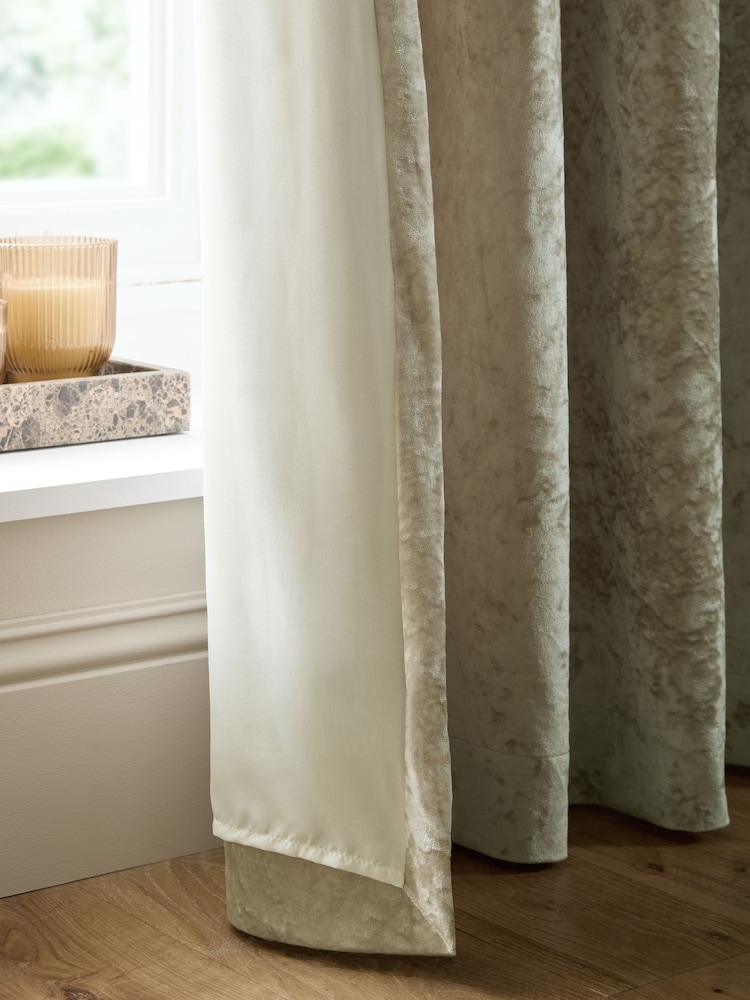 Catherine Lansfield Natural Crushed Velvet Lined Eyelet Curtain - Image 4 of 4 Catherine Lansfield Natural Crushed Velvet Lined Eyelet Curtain - Image 4 of 4