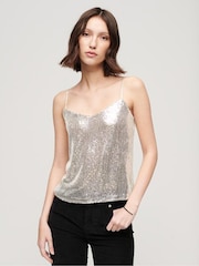 Superdry Silver Sequin Cami Vest Top - Image 1 of 5