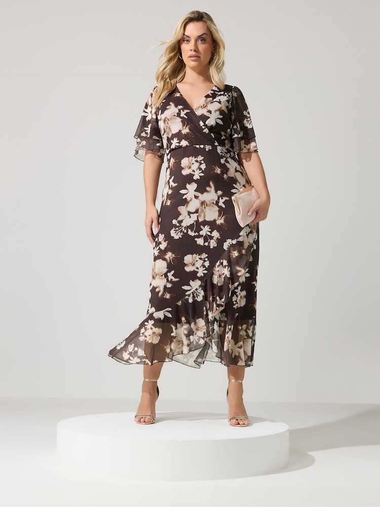 Yours Curve Brown London Petite Wrap Dress - Image 1 of 5