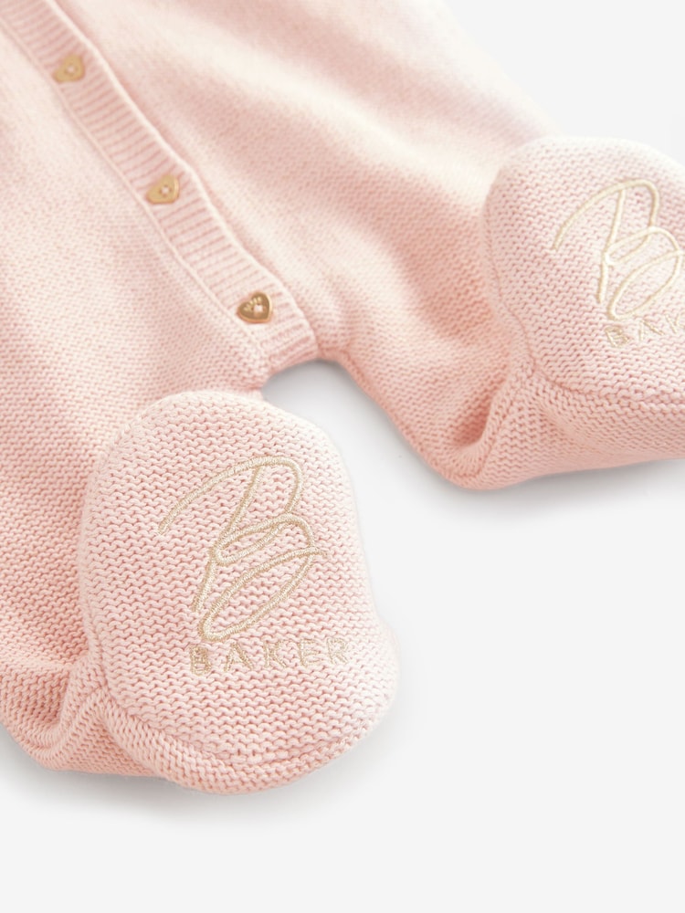 Baker by Ted Baker Pink Knitted Fleece Pramsuit - Image 6 of 6 Baker by Ted Baker Pink Knitted Fleece Pramsuit - Image 6 of 6
