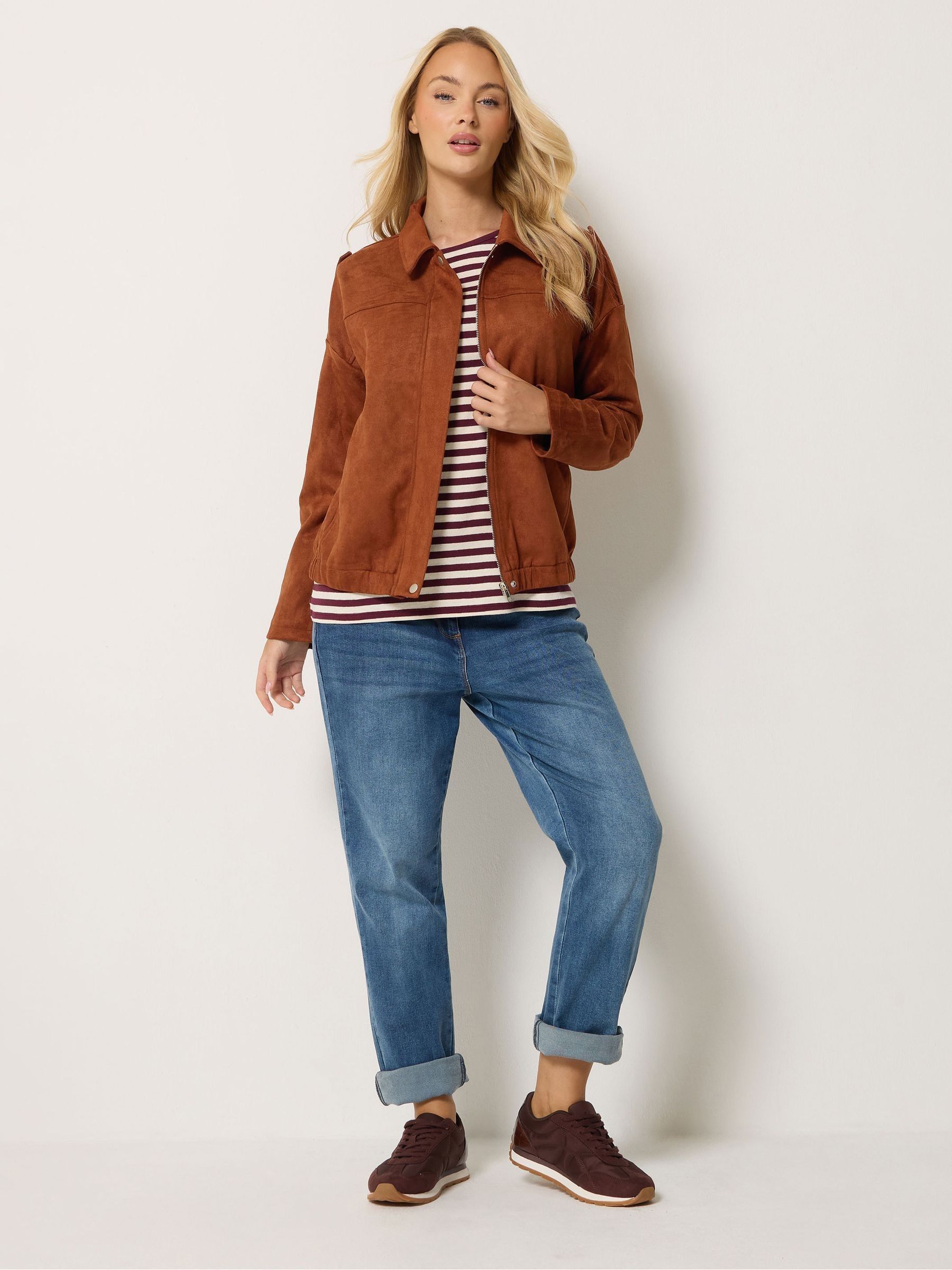 M & Co Women's Brown Faux Suede Bomber Jacket