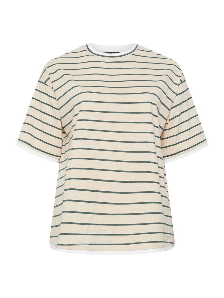 Yours Curve Cream Interlock Solid Square Neck T-Shirt - Image 6 of 6
