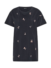 Yours Curve Blue Embroidered T-Shirt - Image 5 of 5