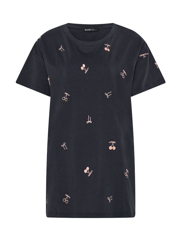 Yours Curve Blue Embroidered T-Shirt - Image 5 of 5