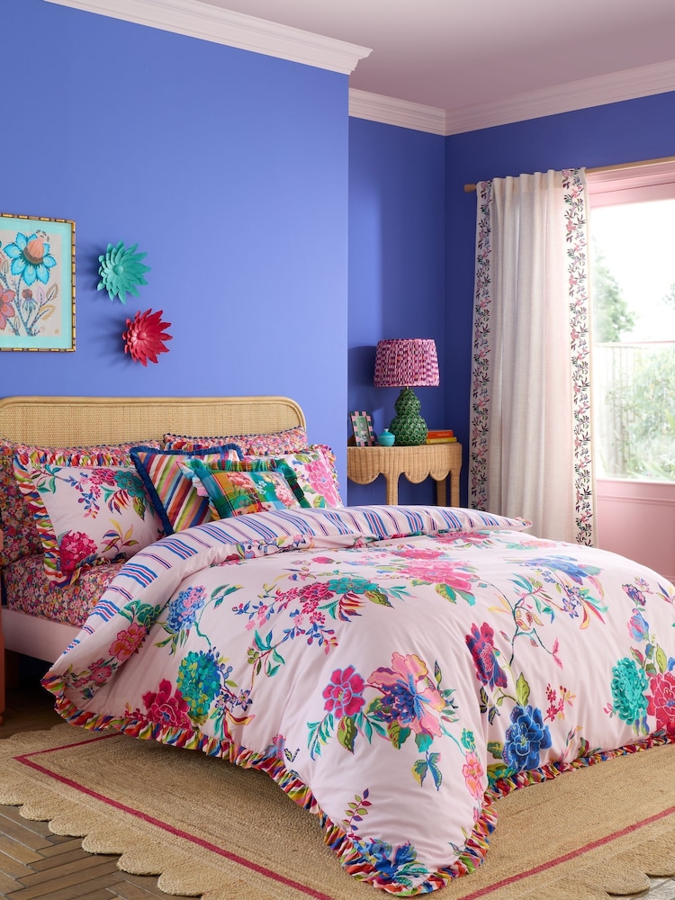 Sophie Robinson Pink Flourish Floral Cotton Duvet Cover and Pillowcase Set - Image 2 of 6 Sophie Robinson Pink Flourish Floral Cotton Duvet Cover and Pillowcase Set - Image 2 of 6