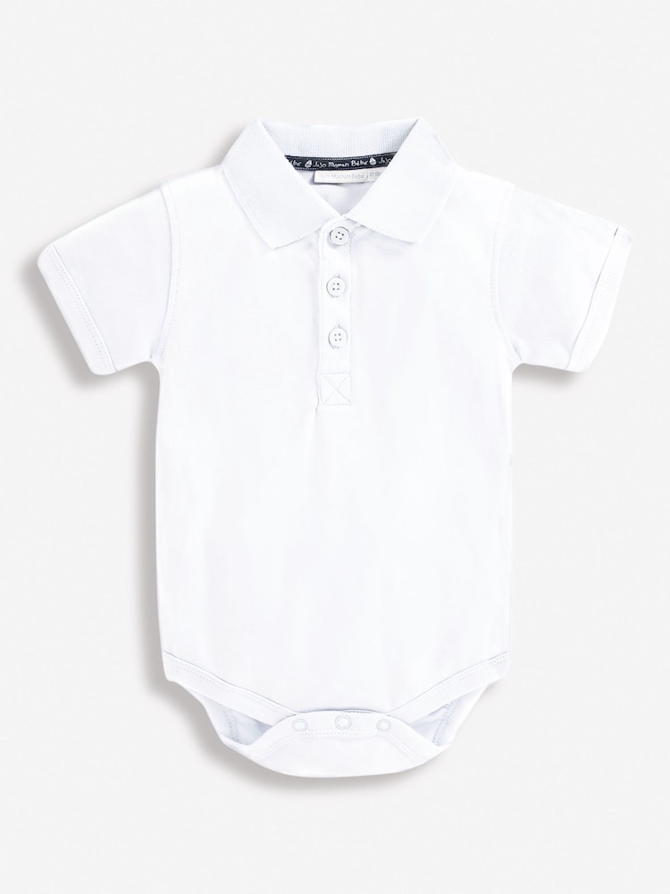 JoJo Maman Bébé White Short Sleeve Polo Shirt Bodysuit - Image 1 of 3