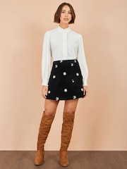 Yumi Black/White Corduroy Embroidered Mini Skirt - Image 1 of 4