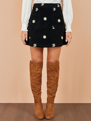 Yumi Black/White Corduroy Embroidered Mini Skirt - Image 2 of 4