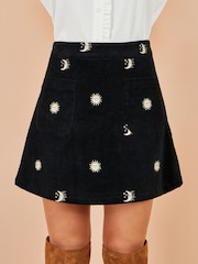 Yumi Black/White Corduroy Embroidered Mini Skirt - Image 3 of 4