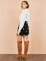 Yumi Black/White Corduroy Embroidered Mini Skirt - Image 4 of 4