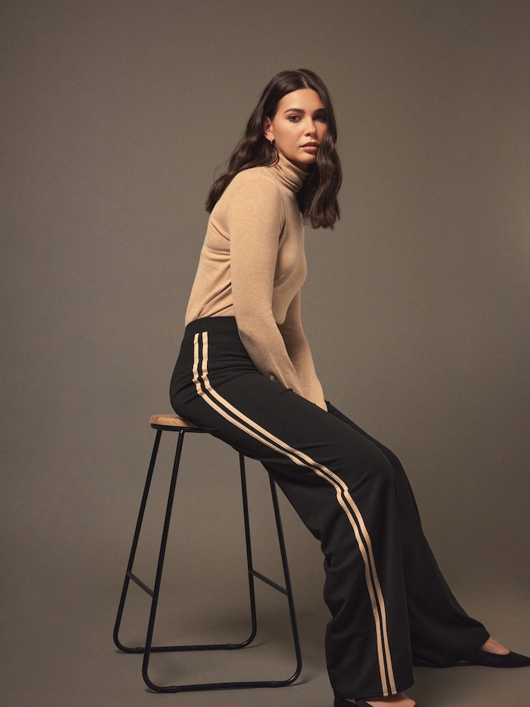 Long Tall Sally Black Wide Leg Side Stripe Trousers - Image 1 of 4