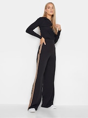 Long Tall Sally Black Wide Leg Side Stripe Trousers - Image 2 of 4