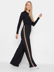 Long Tall Sally Black Wide Leg Side Stripe Trousers - Image 3 of 4