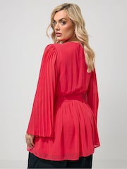 Yours Curve Red London Pleated Sleeve Wrap Top - Image 3 of 5