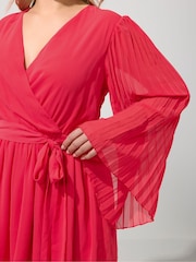 Yours Curve Red London Pleated Sleeve Wrap Top - Image 4 of 5