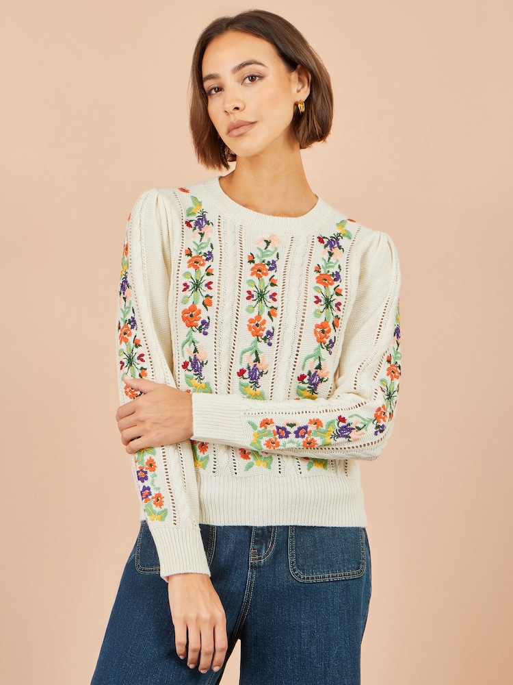 Suéter de punto de ochos con bordado floral de Yumi - Imagen 1 de 5
