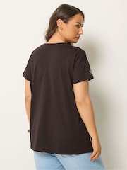 Yours Curve Brown Embroidered T-Shirt - Image 3 of 5