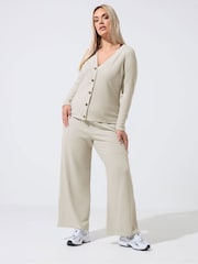 Yours Curve Natural Limited Crinkle Ribbed Wide Leg Trousers - Image 1 of 6