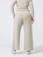 Yours Curve Natural Limited Crinkle Ribbed Wide Leg Trousers - Image 3 of 6