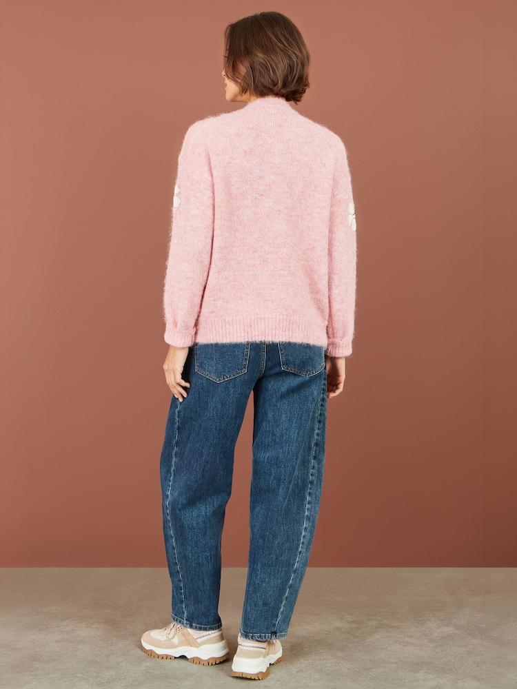 Yumi Pink Relaxed Jumper With Crochet Flowers - Image 5 of 5 Yumi Pink Relaxed Jumper With Crochet Flowers - Image 5 of 5