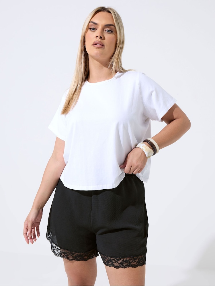 Yours Curve Black Limited Lace Hem Short - Image 1 of 5 Yours Curve Black Limited Lace Hem Short - Image 1 of 5
