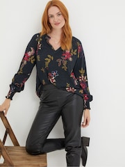 FatFace Black Florence Dotted Floral Top - Image 1 of 5